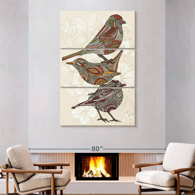 Trois petits oiseaux en ronce, H 74 po x l 48 po