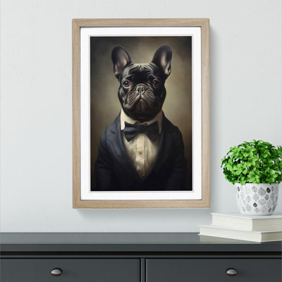 French Bulldog In A Suit - Single Picture Frame Print on Wood