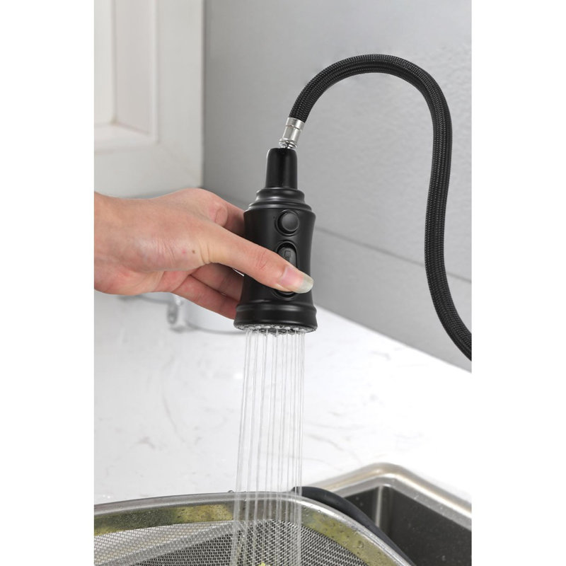 Single Handle High Arc Pull Out Kitchen Faucet,Single Level Stainlesaucets With Pull Down Sprayer, Matte Black