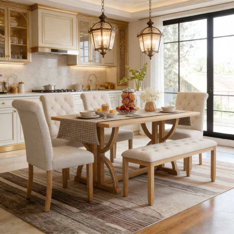 Ensemble repas pour 6 personnes Borina, Bois naturel