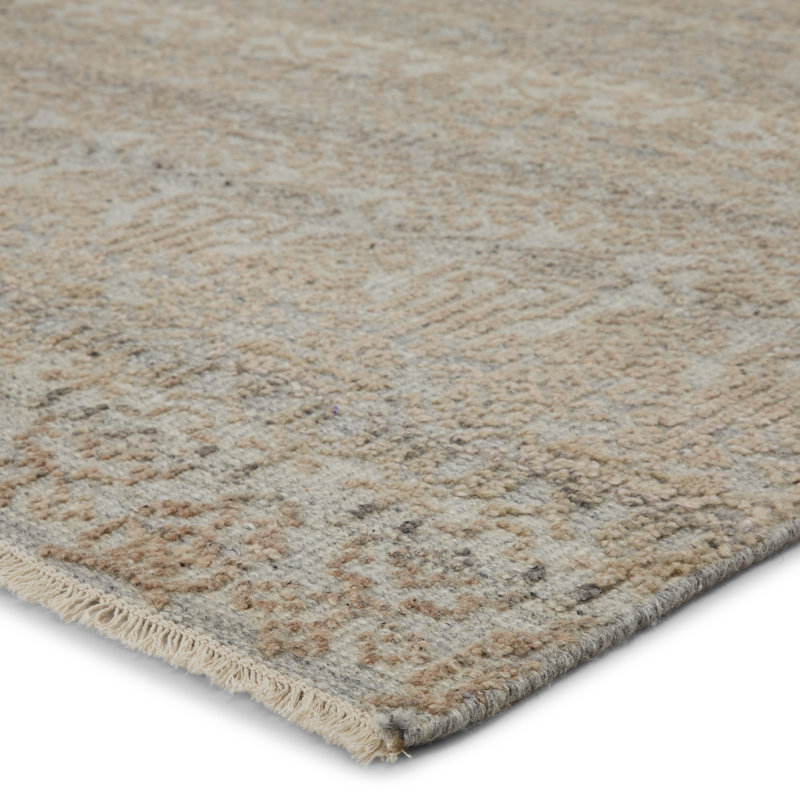 Tapis gris clair / beige en laine et viscose noué à la main 10 pi x 14 pi Genola Genola, Rectangle de 5 pi x 8 pi