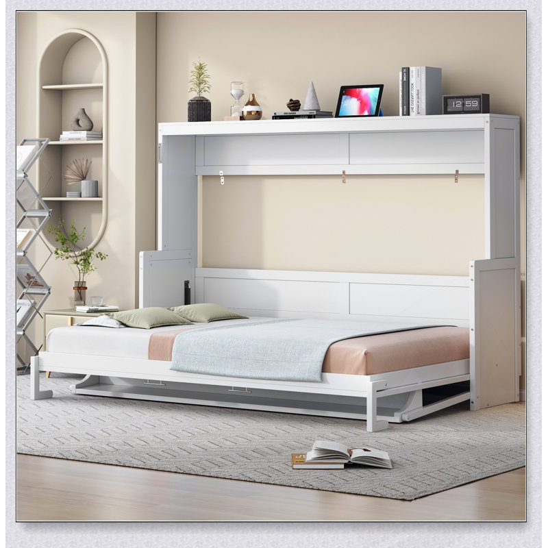 Lit escamotable double / grand avec système de levage hydraulique et bureau pour une utilisation compacte et multifonctionnelle