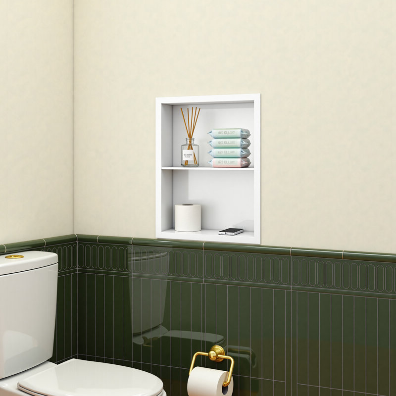 Metal Recessed Bathroom Wall Niche Shower Niche Space-Saving Recessed Storage Cabinet, White, 19.6" H x 15.6" W x 3.9" D