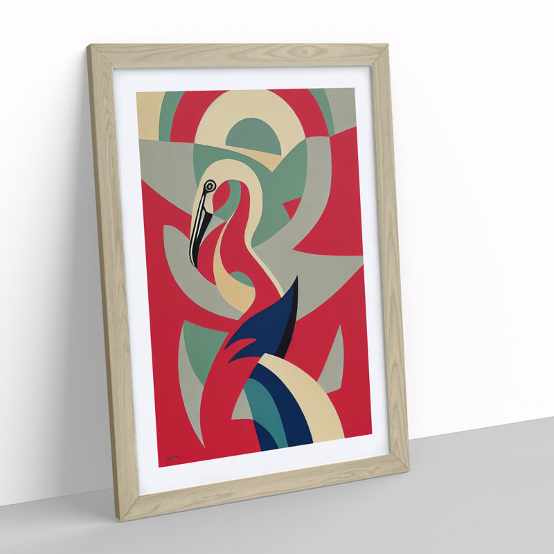 Flamingo in Abstract No.5 - Framed Print, 34cm H x 25cm W, Beige