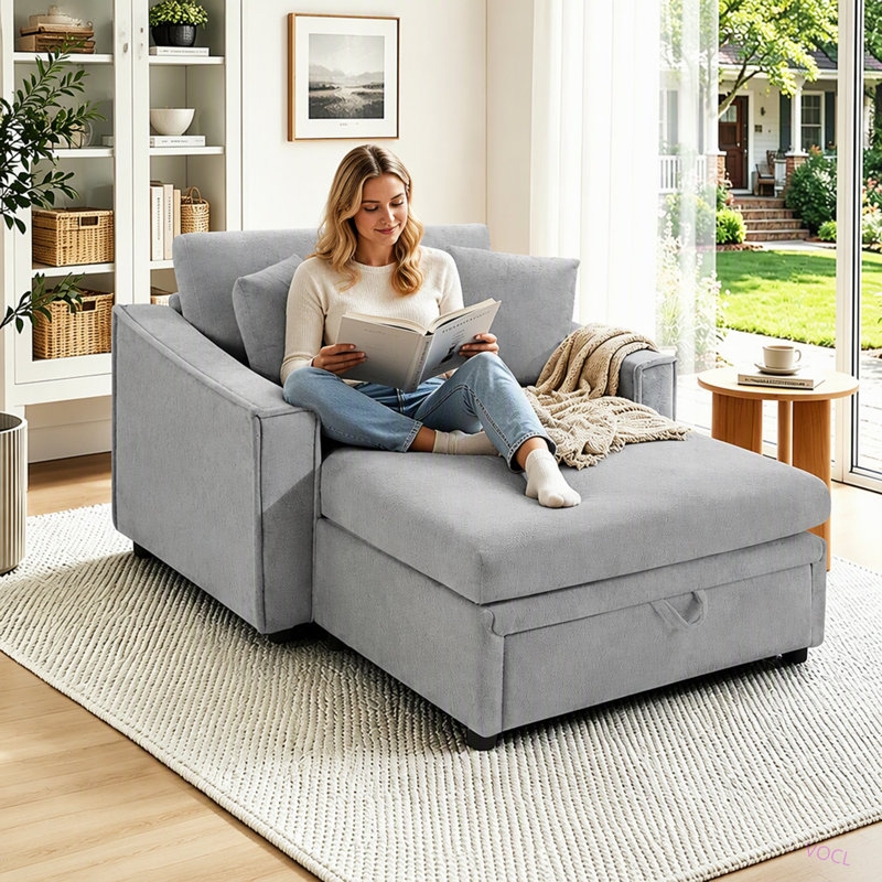 Canapé-lit moderne avec méridienne de 136 cm (53,5 po) et espace de rangement dissimulé, idéal pour le salon ou la chambre.