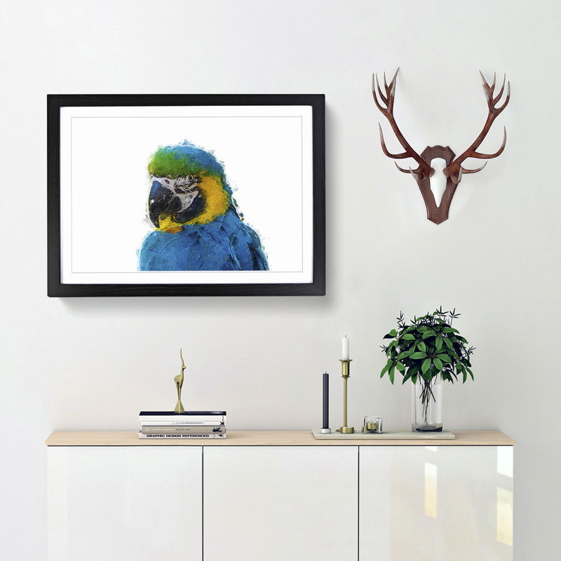 Macaw Parrot - Framed Print, 27cm H x 36cm W x 2cm D, Black Framed