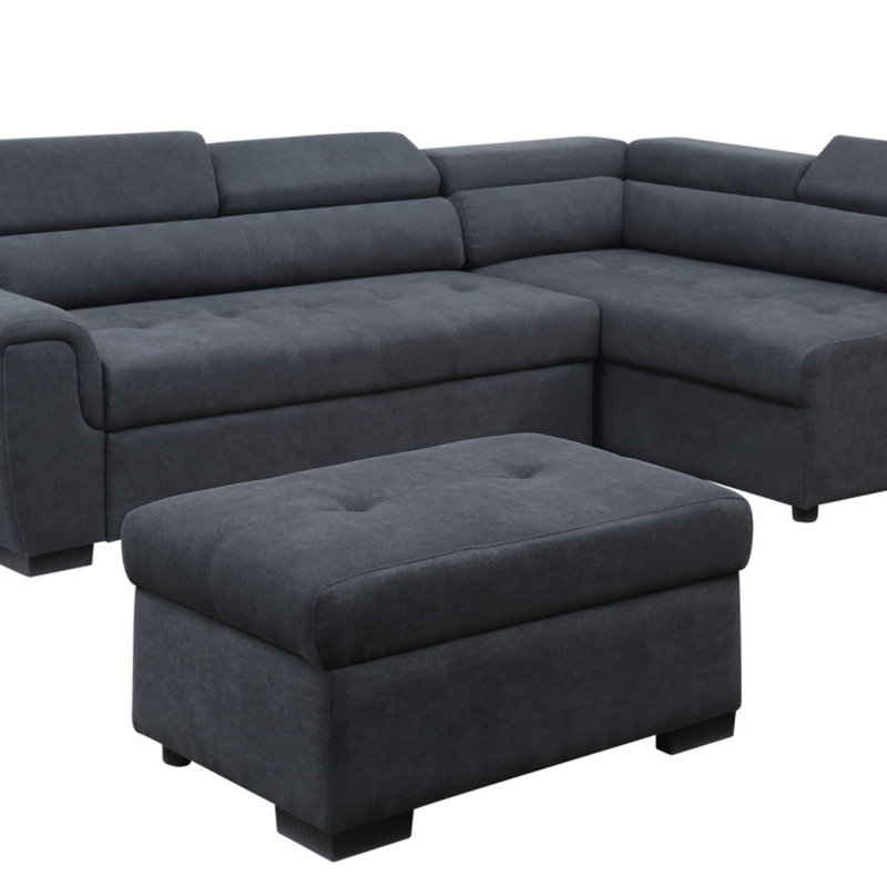 Canapé-lit modulaire en tissu avec repose-tête réglable et repose-pieds avec rangement
