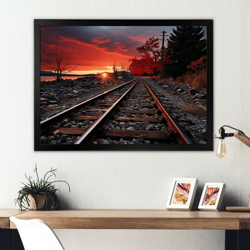Train, train rouge, paysage I, H 16 po x l 32 po x P 1 po, Cadre photo noir