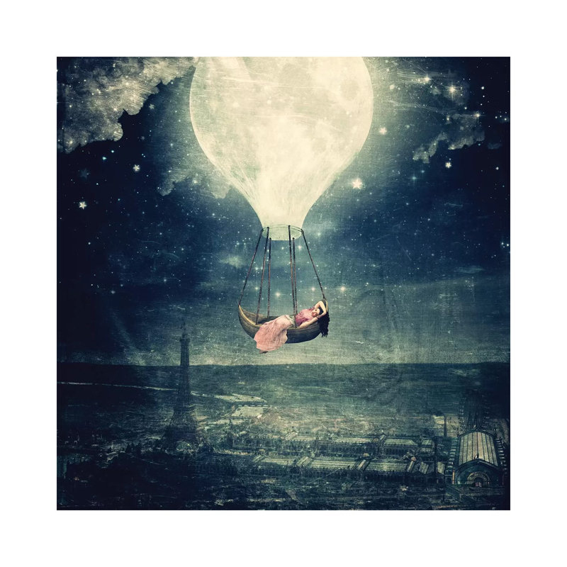 Moon Promenade Over Paris by Paula Belle Flores - Wrapped Canvas Print, 45.72 cm H x 45.72 cm W x 3.175 cm D