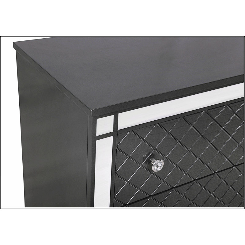 Glam Contemporary Style 5-Drawer Chest With Mirror Plating, Tapered Legs, And Grey Finish For Bedroom Storage
