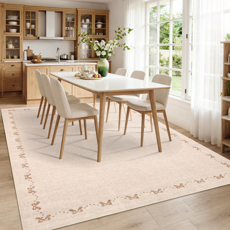 Tapis lavable en machine Bow-Knot, Beige, Rectangulaire 8 pi x 10 pi