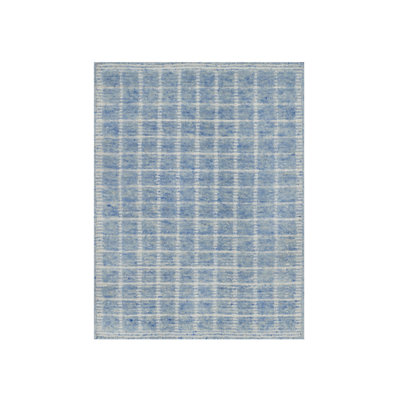 Tapis oriental 2 pi 4 po x 3 pi, bleu uni, moderne, en laine pure, doux au toucher, tissé et tissé
