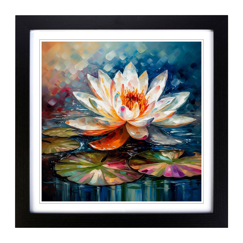 Water Lily Flower Abstract Art - Framed Print, Black