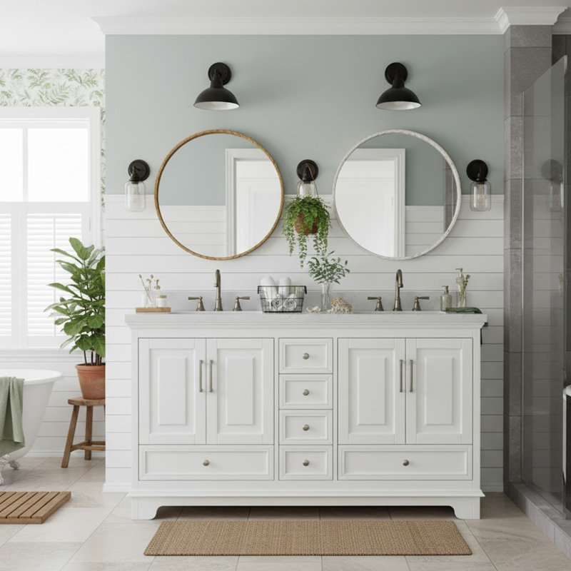 Meuble-lavabo double 60 po, Blanc