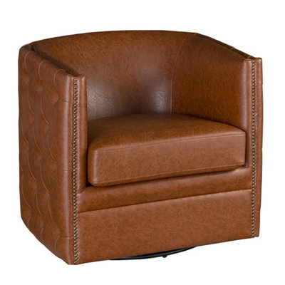 Chaise pivotante, structure en bois et contreplaqué, dossier bas, revêtement en similicuir, décor clouté en bronze, métal brun riche, garniture, coussin de siège amovible,