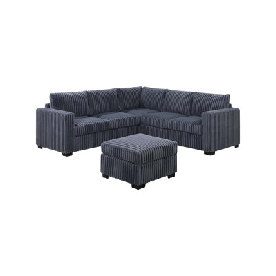 Beautiful 4-Piece Sectional Set W/ Ottoman One Arm Loveseat Corner Wedge Corduroy Upholstered Plush Couch by Latitude Run