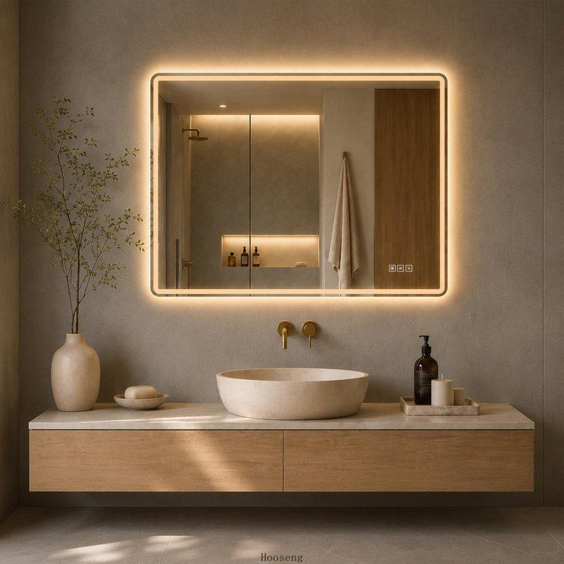 Miroir de salle de bain rectangulaire 24 po x 32 po à DEL, rétro-éclairé, anti-buée, fixation murale