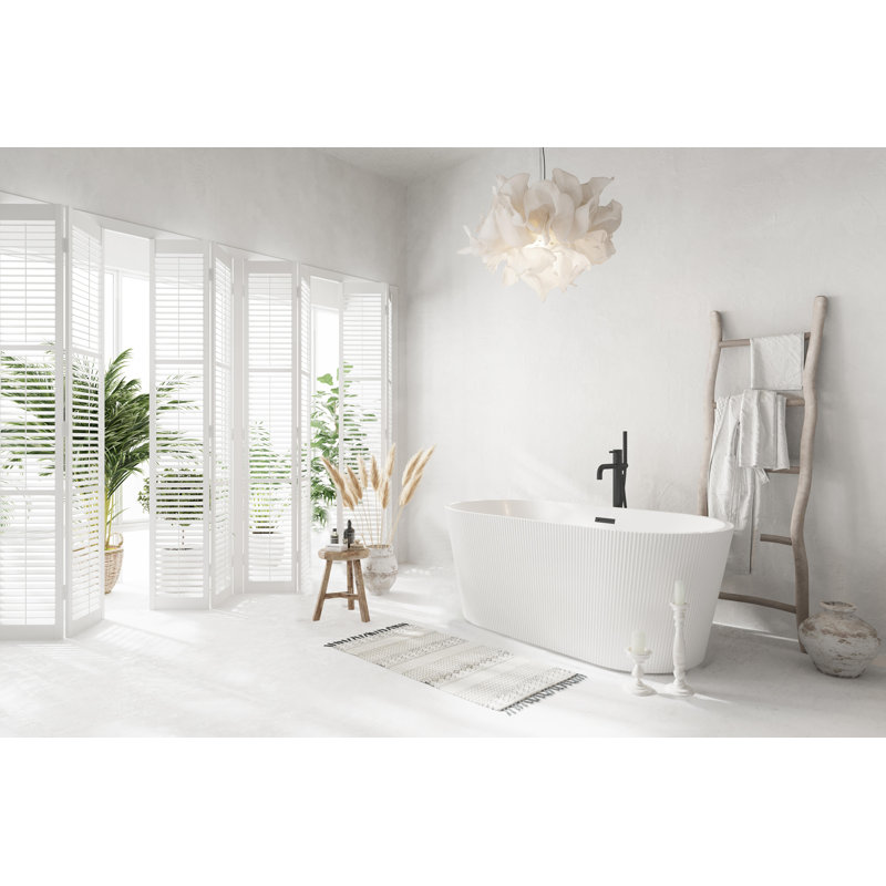 59 Inch Bathtub in Glossy White with Trim, Matte Black