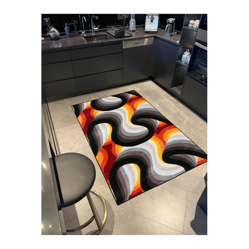 Tapis orange lavable à motif orange, Sous-tapis rond 3 pi 3 po inclus