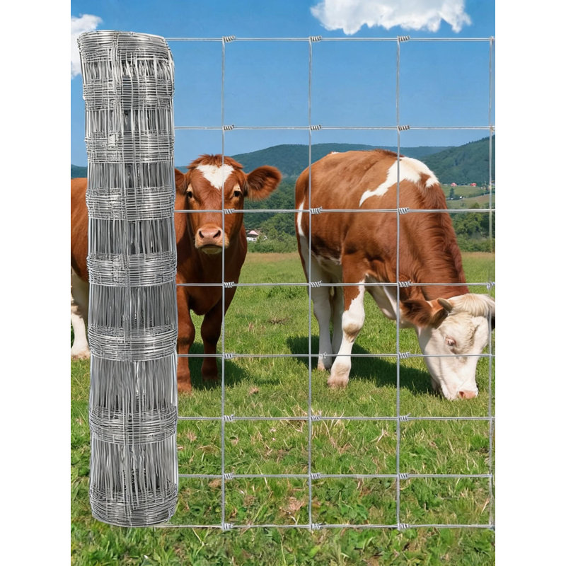 6ft x 164ft(1.2x50M) Hot Dipped Galvanized Wire Mesh Roll Stock Fence Livestock Fencing, Heavy Duty Galvanized Wire Fence for Horse Cow Sheep Deer Pig, Ideal As Goat Fencing, Deer Fence