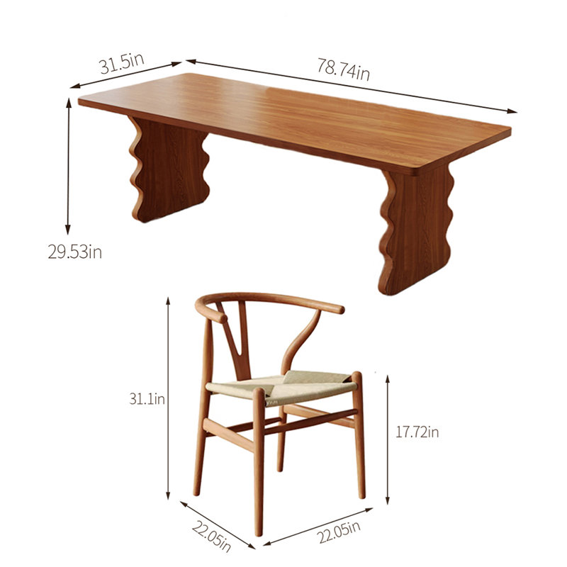4 - Person Solid Wood Top Double Pedestal Base Dining Set, 29.53"H x 78.74"L x 31.5"W