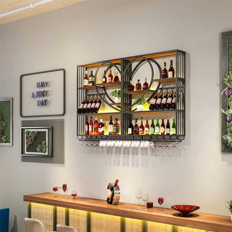 Support à vin mural en fer, Noir, noir, noir, noir, H 47,2 po x l 78,7 po x P 8,6 po