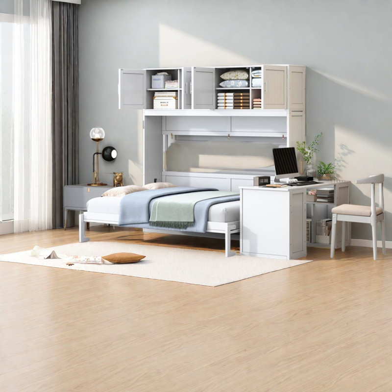 Lits escamotables peu encombrants avec rangement, lit escamotable moderne en bois aggloméré grand pour la maison