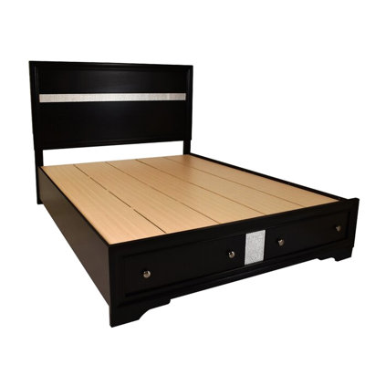 Lit de rangement traditionnel noir pleine grandeur avec matériaux en bois, deux tiroirs, conçu pour la chambre à coucher, et confortable