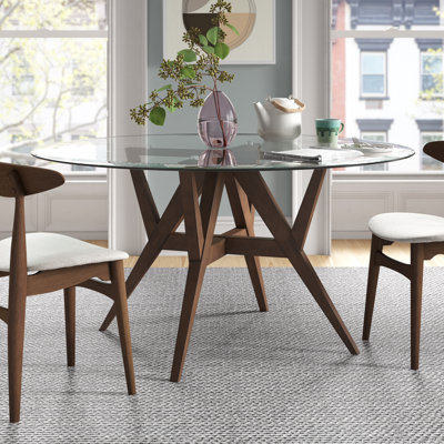 Ashyla Round Glass Top Solid Wood Base Dining Table