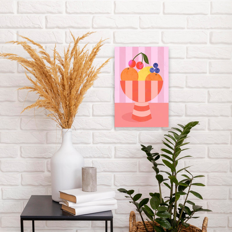 Fruit, bol rayé coloré, art moderne de cerise ludique, H 18 po x l 12 po