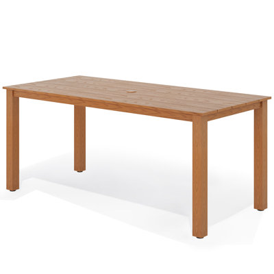 Table de salle à manger d'extérieur résistante aux intempéries de 69 po avec trou de parasol pour patio, jardin, piscine, teck
