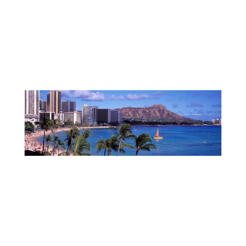 Waikiki Beach, Honolulu, Hawaii, USA by Panoramic Images - Wrapped Canvas Panoramic Print