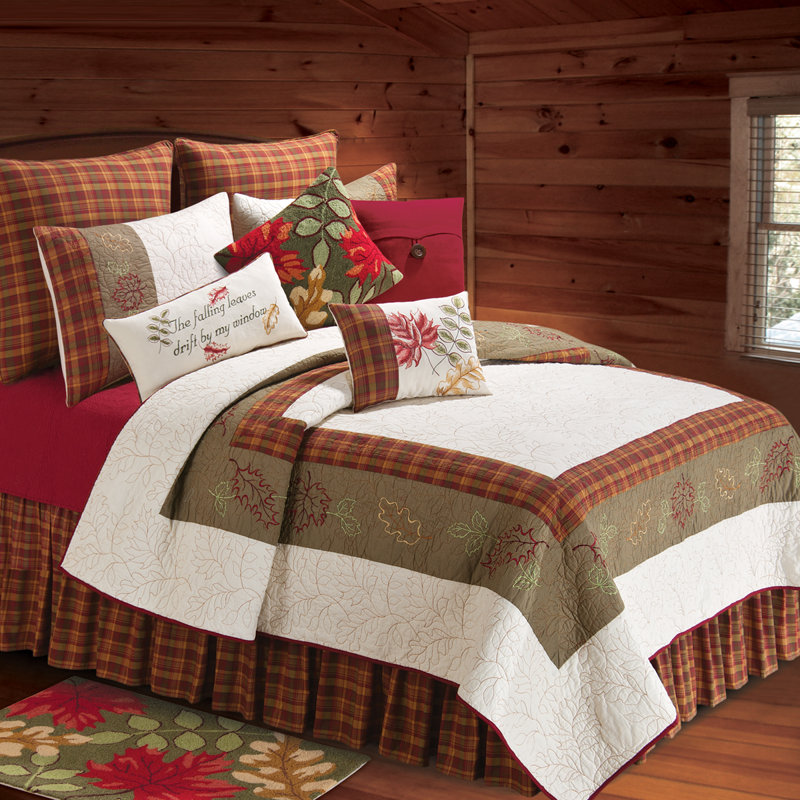 Hamden Embroidered Cotton Standard Sham with Autumn Leaves