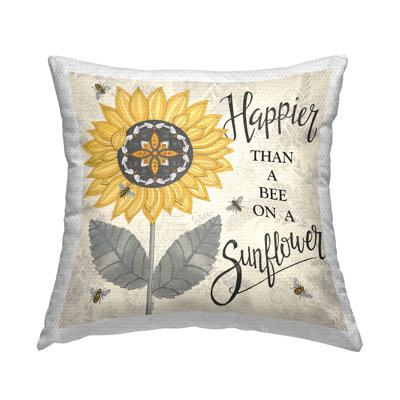 Happier Than Bee & Sunflower Outdoor Printed Pillow by Deb Strain