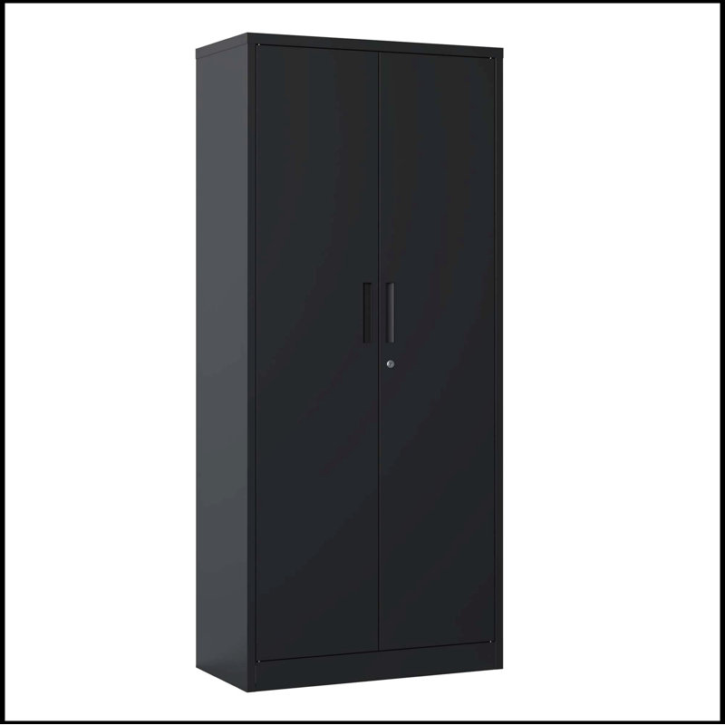 72"H Metal Garage Storage Cabinet, Black Tool Steel Locking Cabinet, Noir, H 70,87 po x l 31,5 po x P 15,75 po