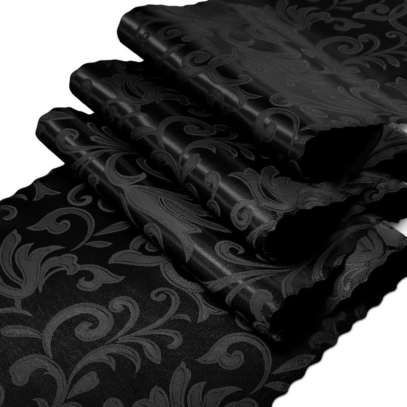 Chemin de table en satin noir - ensemble de 2 décorations en jacquard damassé soyeux pour mariages, banquets et fêtes