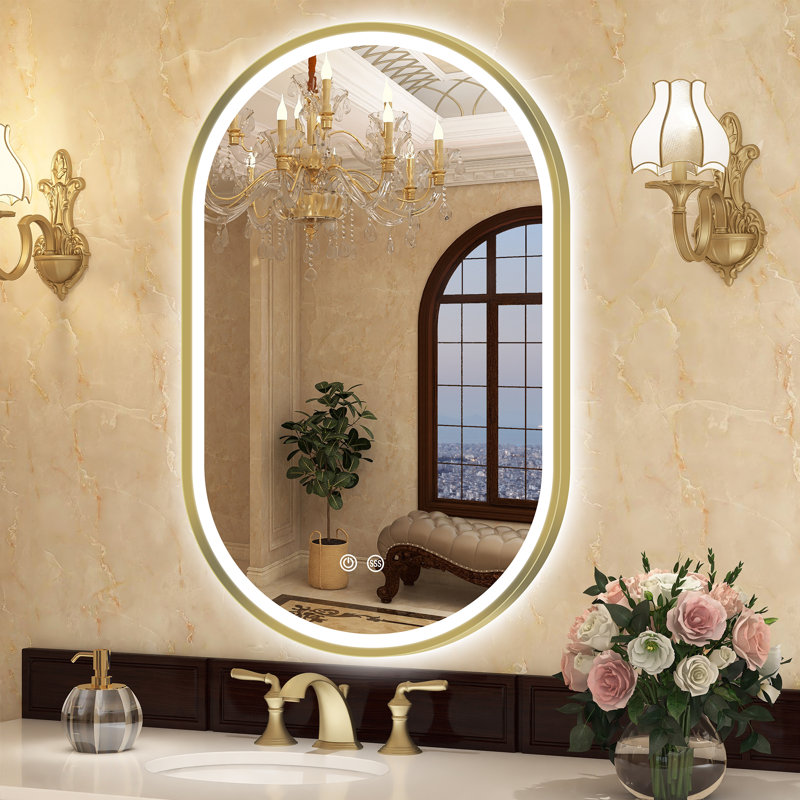 Kashen Mirror Opulence Illuminated: Premium Gold-Edged Smart Bathroom Mirror, 36" x 24"