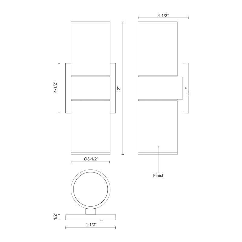 Lund 12'' Black Aluminum Cylinder LED Wall Light