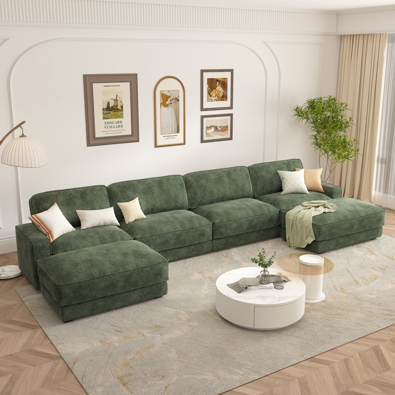 158.8" Chenille 4-Seat U-Shaped Modular Sofa, Removable & Washable Covers, 72H Compression Recovery, 9.25" Thick Cushions, Soft & Skin-Friendly Upholstery - Ideal For Living Room, Office, Hotel Lobby, Apartment & Villa