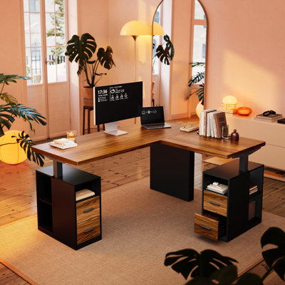 Bureau debout électrique en L de 63 pouces, réglable en hauteur avec tiroirs de rangement, poste de travail ergonomique pour bureau personnel