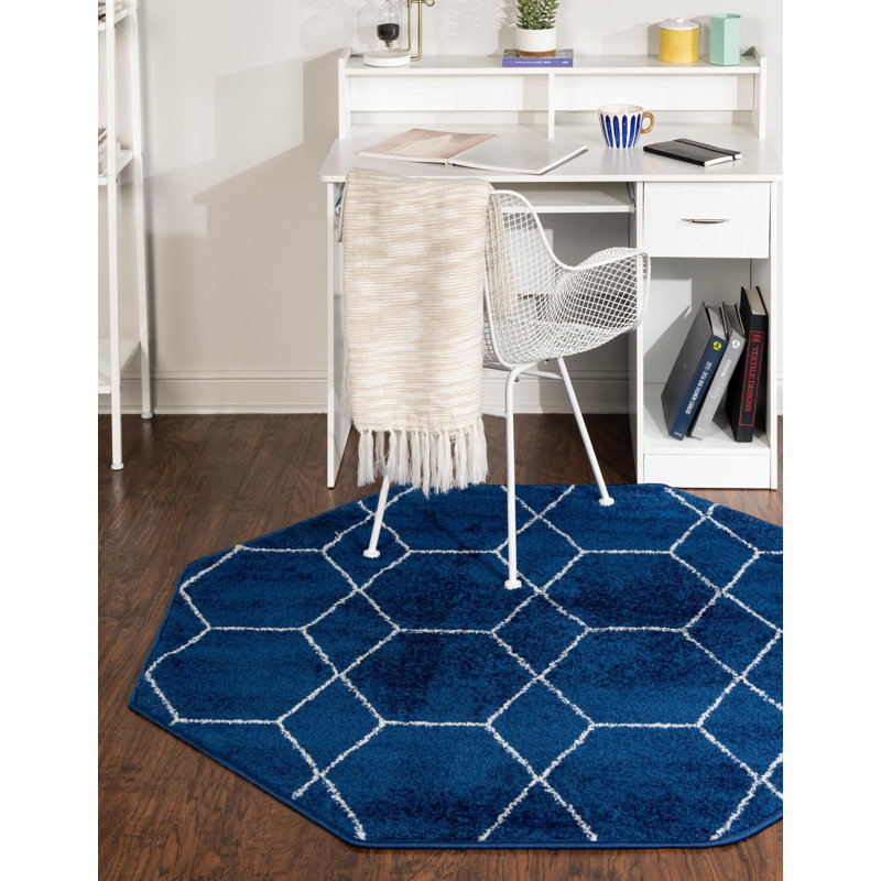 Tapis bleu marine à motif géométrique Debrodie, Octogone 5 pi 3 po