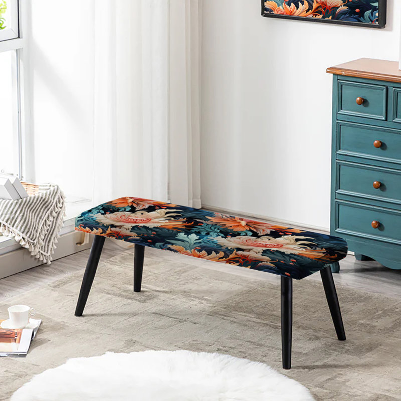 Oceanic Harmony Tropical Pattern - Tropical Upholstered Black Bench