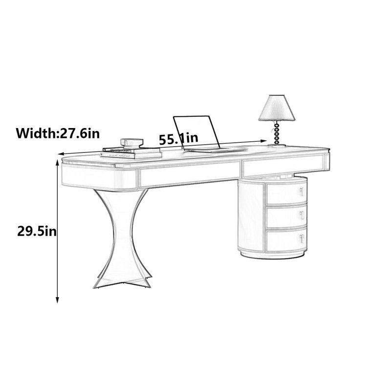 Modern Vintage Walnut Desk, 29.5" H x 55.1" W x 27.6" D