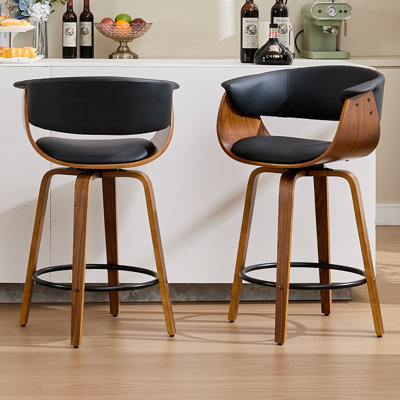 Modern Upholstered 30'' Swivel Wood Bar Stools