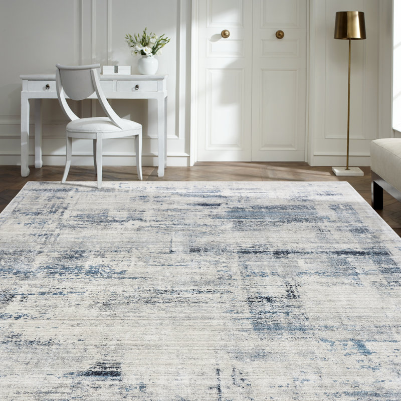 Biyron Abstract Area Rug in Blue, Rectangle  2' x 3'