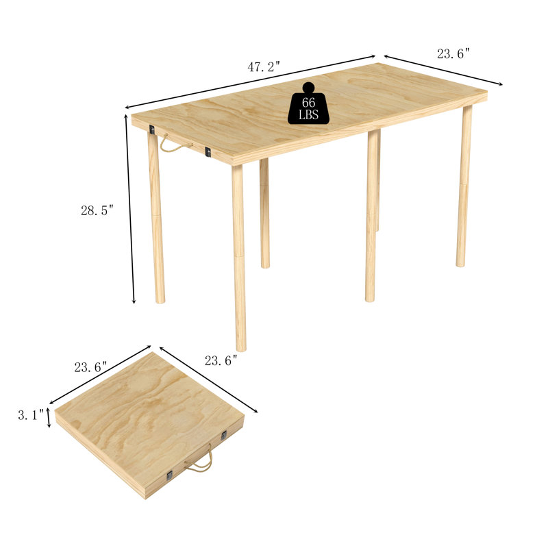 120cm Solid Pine Folding Dining Table - No Assembly Portable Desk for Small Spaces