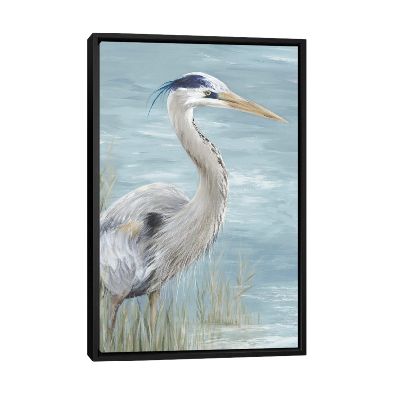 «Great Blue Heron Gaze» par Eva Watts - impression d'art graphique, H 48 po x l 32 po x P 1,5 po, Toile avec cadre noir