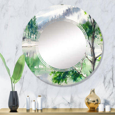 Lake Watercolors Painted - Miroir mural rond