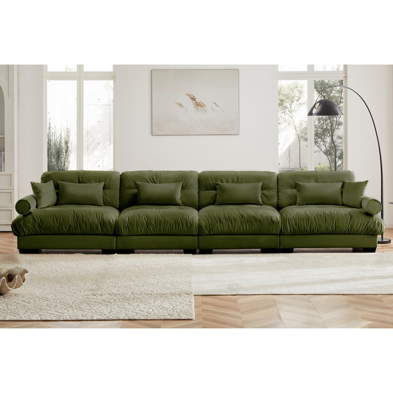 Canapé modulaire surdimensionné en velours avec repose-pieds mobile, Vert olive