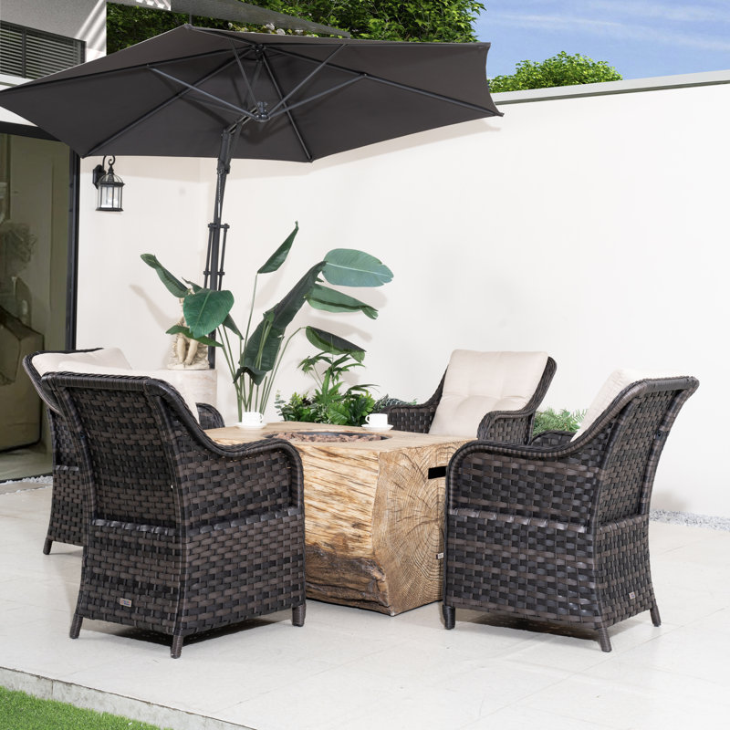 Ensemble repas d'extérieur pour 4 personnes avec table de foyer, coussins inclus